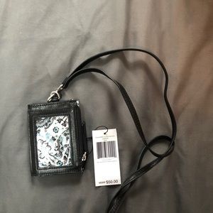Vera Bradley carryall RFID lanyard card case in black leather